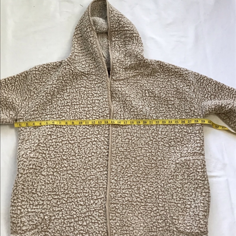 ME JANE WOMEN MIXED TAN CREAN FUZZY COZY HOODED JACKET COAT SZ M - Picture 7 of 9